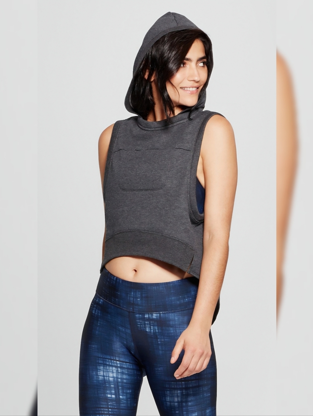 JoyLab Cropped Sleeveless Hoodie‎ Gray Women's Size XL